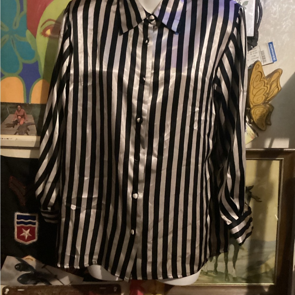 Vintage 80s-90s Yves St. Clair Monochrome Striped Shirt